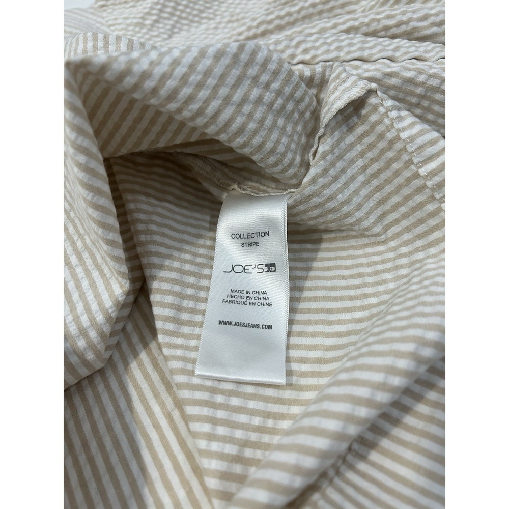 JOE'S Cotton Seersucker Puff Sleeve Top In Khaki White Stripe Size Medium - Picture 7 of 8